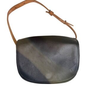 L.L.Bean‎ Signature Leather Saddle Bag Crossbody Black Tan Trim 9" 2013-2017 yr